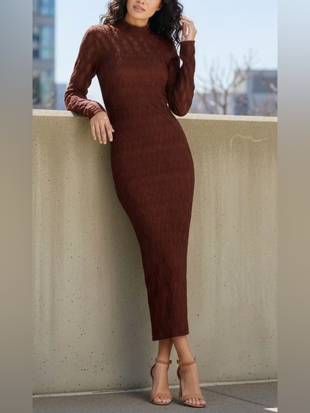 🆕 Antonio Melani | Katelyn Long Sleeve Turtleneck Puckered Jacquard Midi Dress